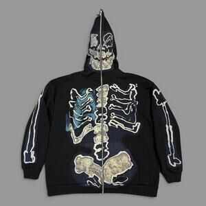 Travis Scott Cactus Jack XXL men’s black Skeleton Graffiti Full zip Hoodie